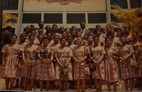 Large group in matching dresses